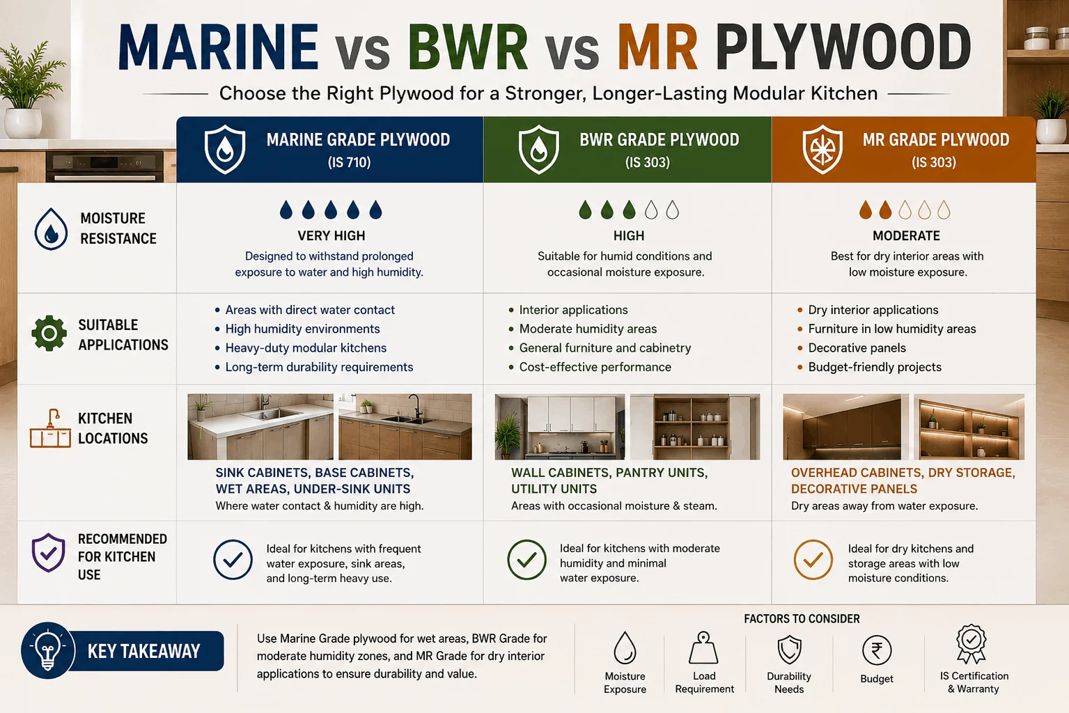Marine Grade vs BWR vs MR Plywood for Modular Kitchens