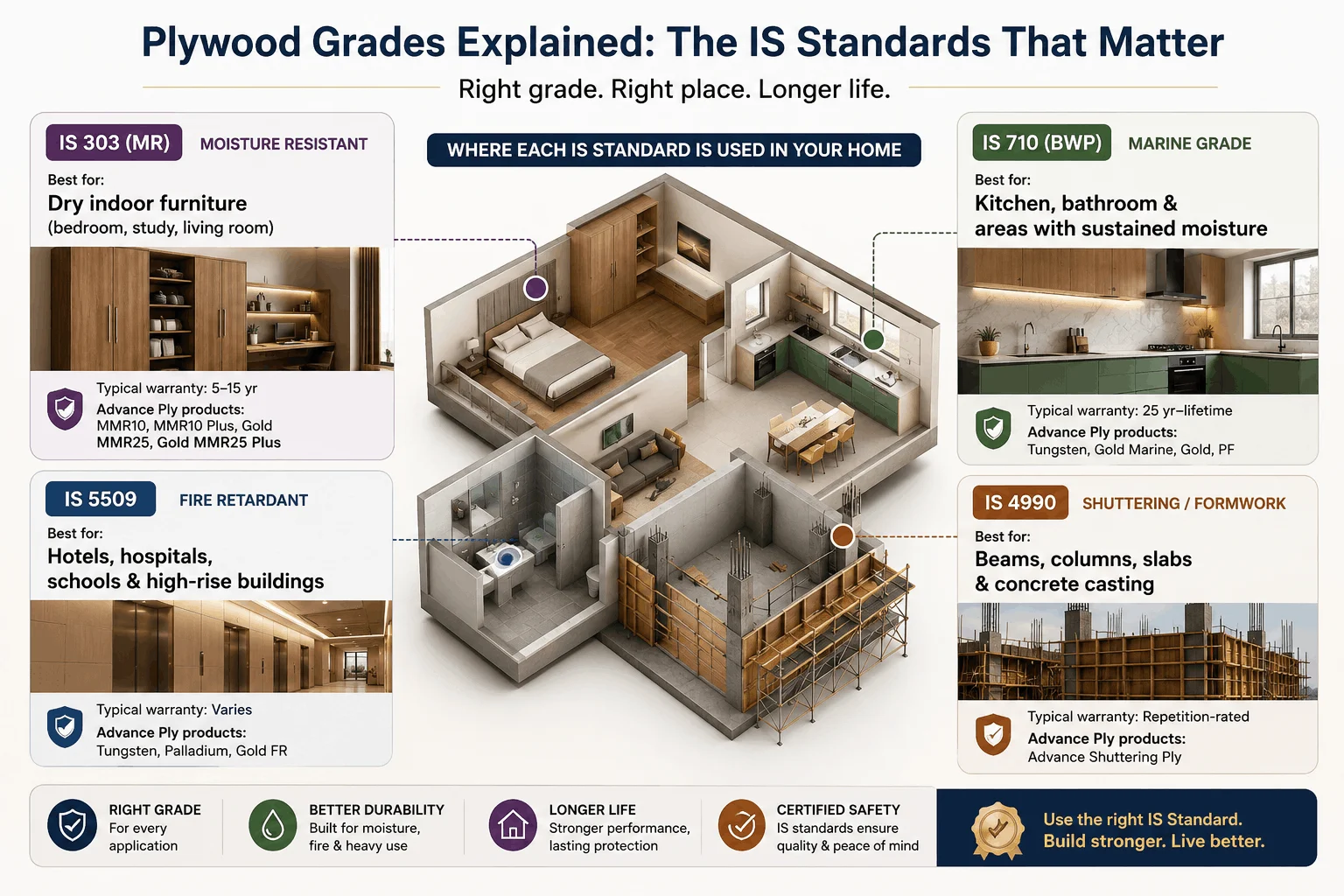 plywood grades is 303 is 710 is 5509 is 4990 and their uses Plywood Grades IS 303 IS 710 IS 5509 IS 4990 and their uses explained