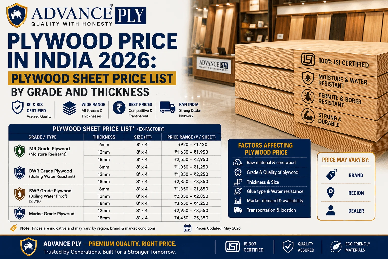 Plywood Price in India 2026: Plywood Sheet Price List by Grade and Thickness