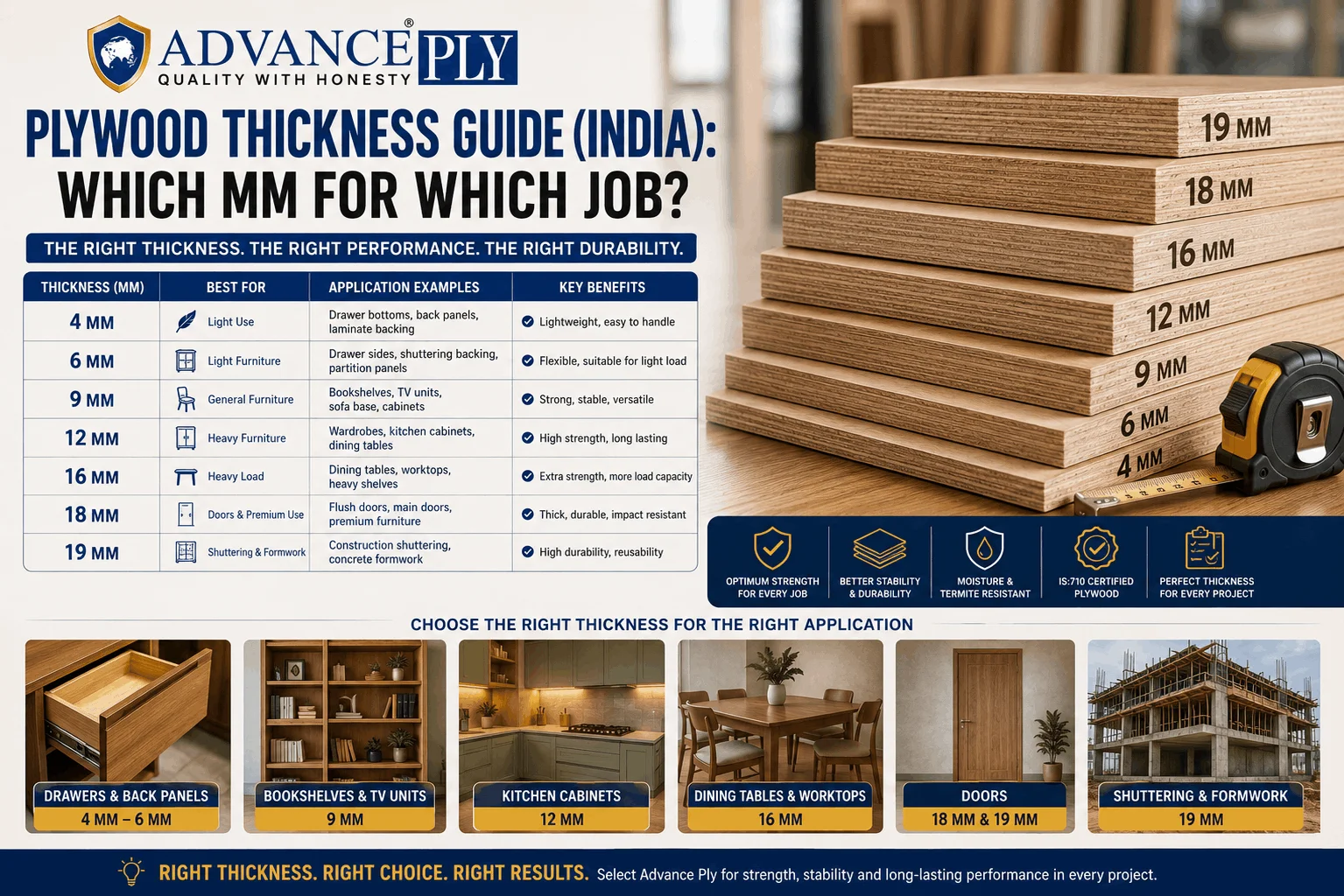 Plywood Thickness Guide (India): Which MM for Which Job